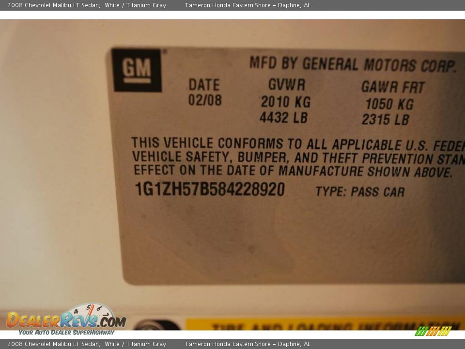 2008 Chevrolet Malibu LT Sedan White / Titanium Gray Photo #29