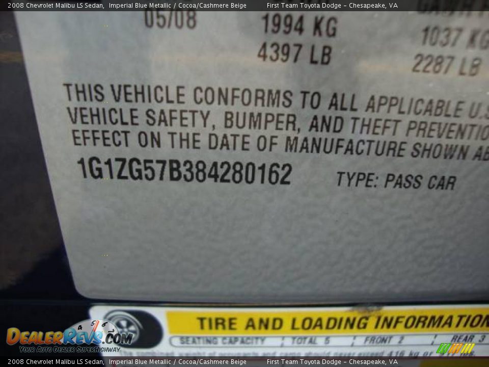 2008 Chevrolet Malibu LS Sedan Imperial Blue Metallic / Cocoa/Cashmere Beige Photo #19