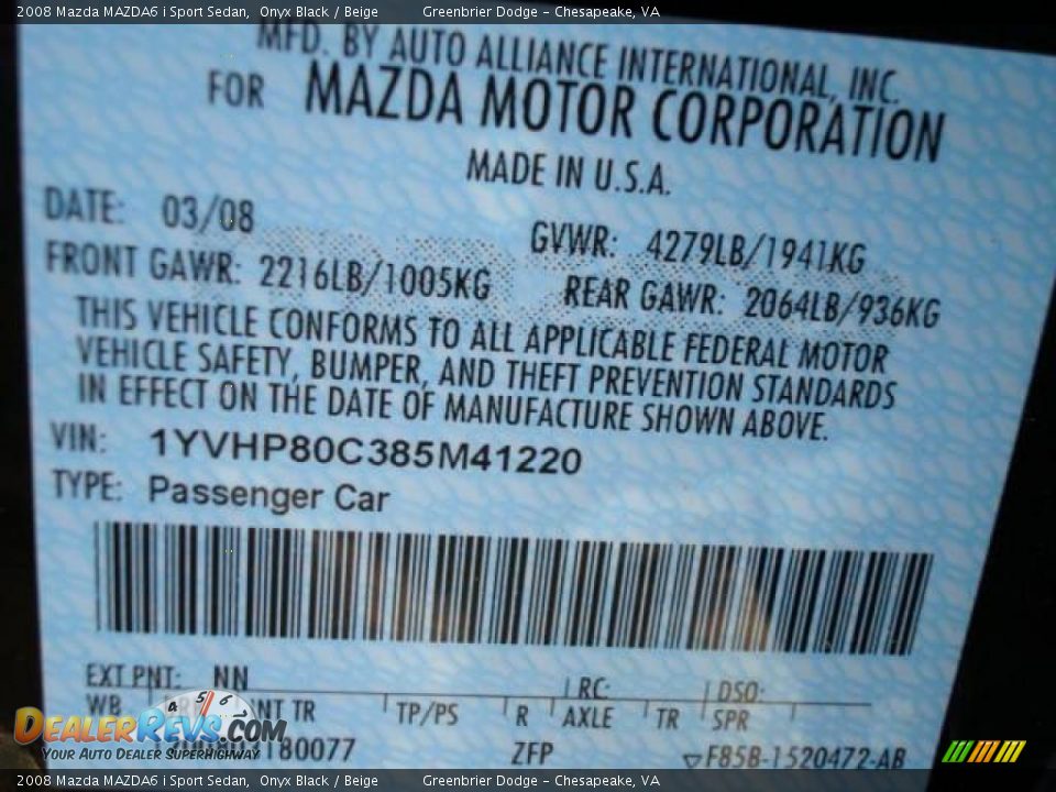 2008 Mazda MAZDA6 i Sport Sedan Onyx Black / Beige Photo #23