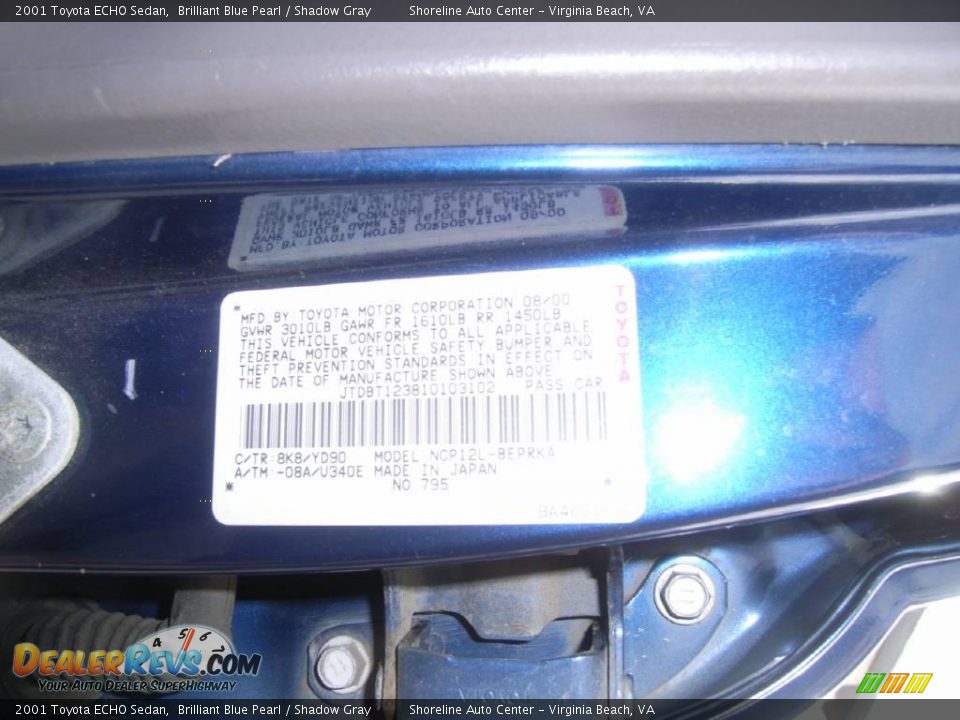 2001 Toyota ECHO Sedan Brilliant Blue Pearl / Shadow Gray Photo #12