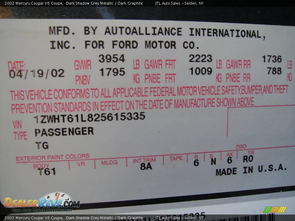 2002 Mercury Cougar V6 Coupe Dark Shadow Grey Metallic / Dark Graphite Photo #17