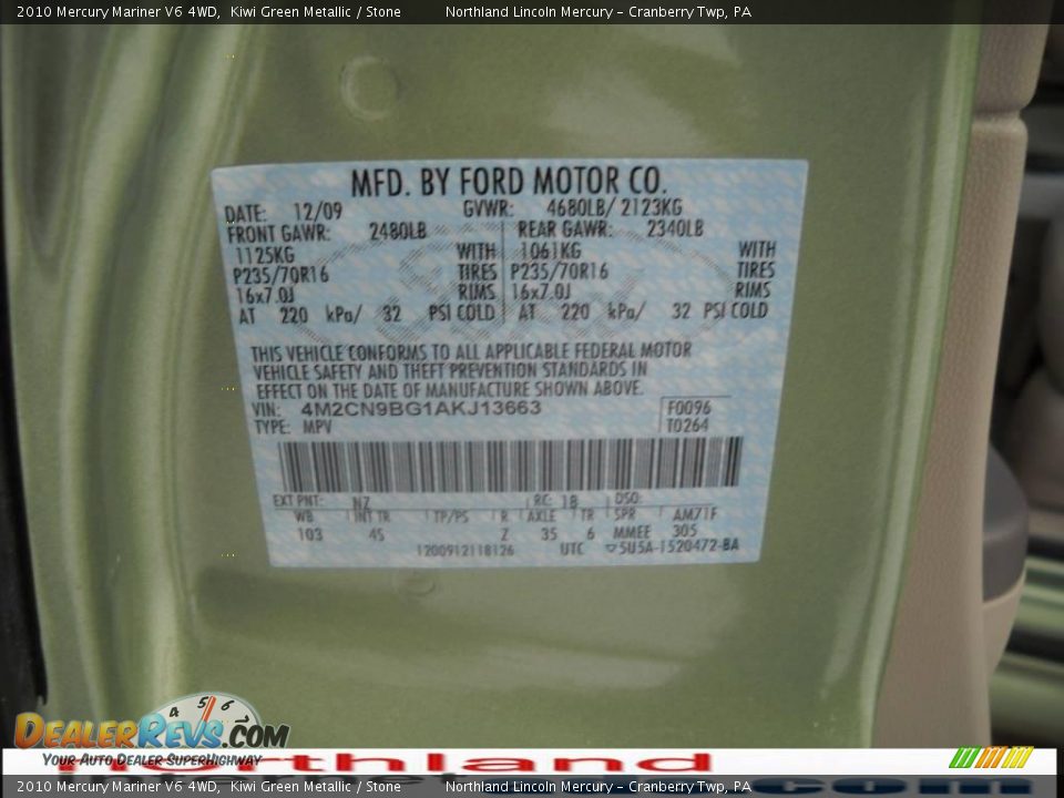 2010 Mercury Mariner V6 4WD Kiwi Green Metallic / Stone Photo #9