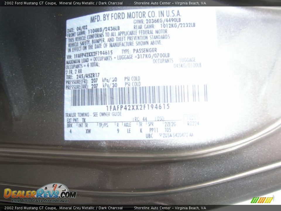2002 Ford Mustang GT Coupe Mineral Grey Metallic / Dark Charcoal Photo #17