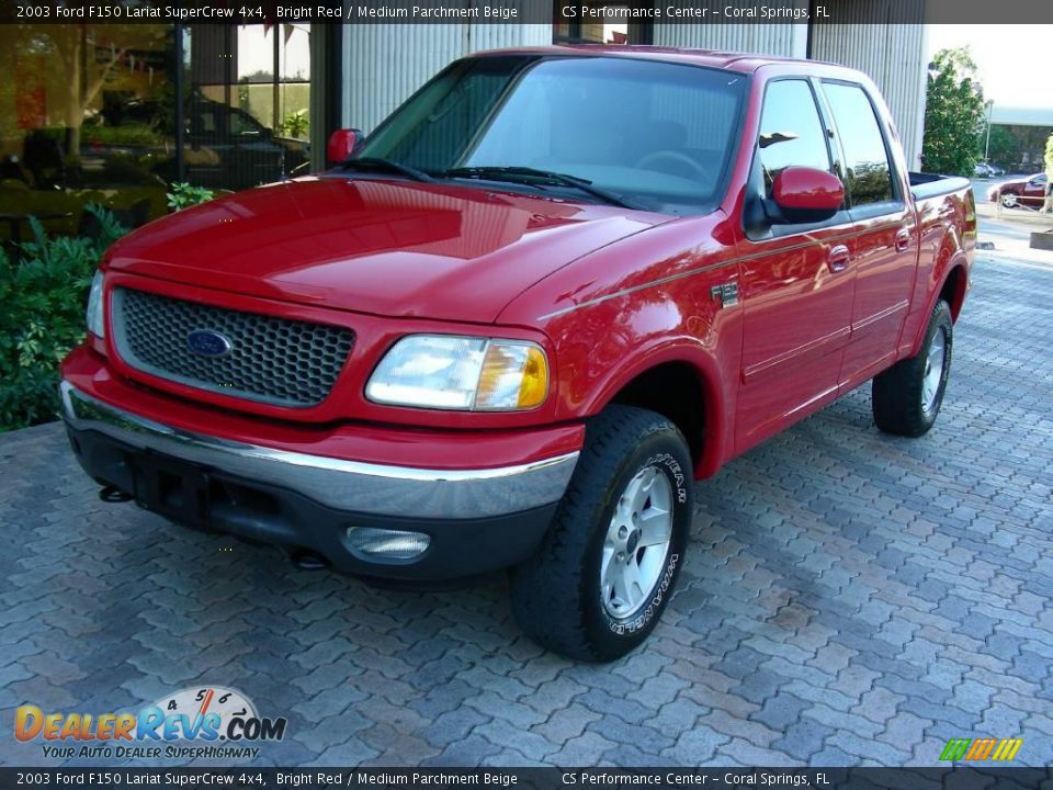 2003 Ford F150 Lariat SuperCrew 4x4 Bright Red / Medium Parchment Beige Photo #1