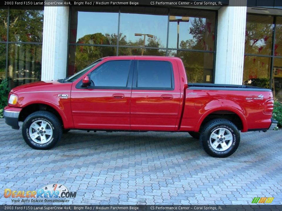 2003 Ford F150 Lariat SuperCrew 4x4 Bright Red / Medium Parchment Beige Photo #2