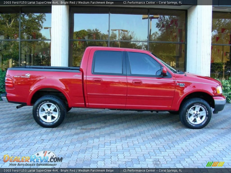 2003 Ford F150 Lariat SuperCrew 4x4 Bright Red / Medium Parchment Beige Photo #3