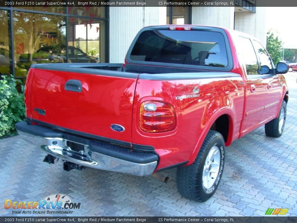 2003 Ford F150 Lariat SuperCrew 4x4 Bright Red / Medium Parchment Beige Photo #6