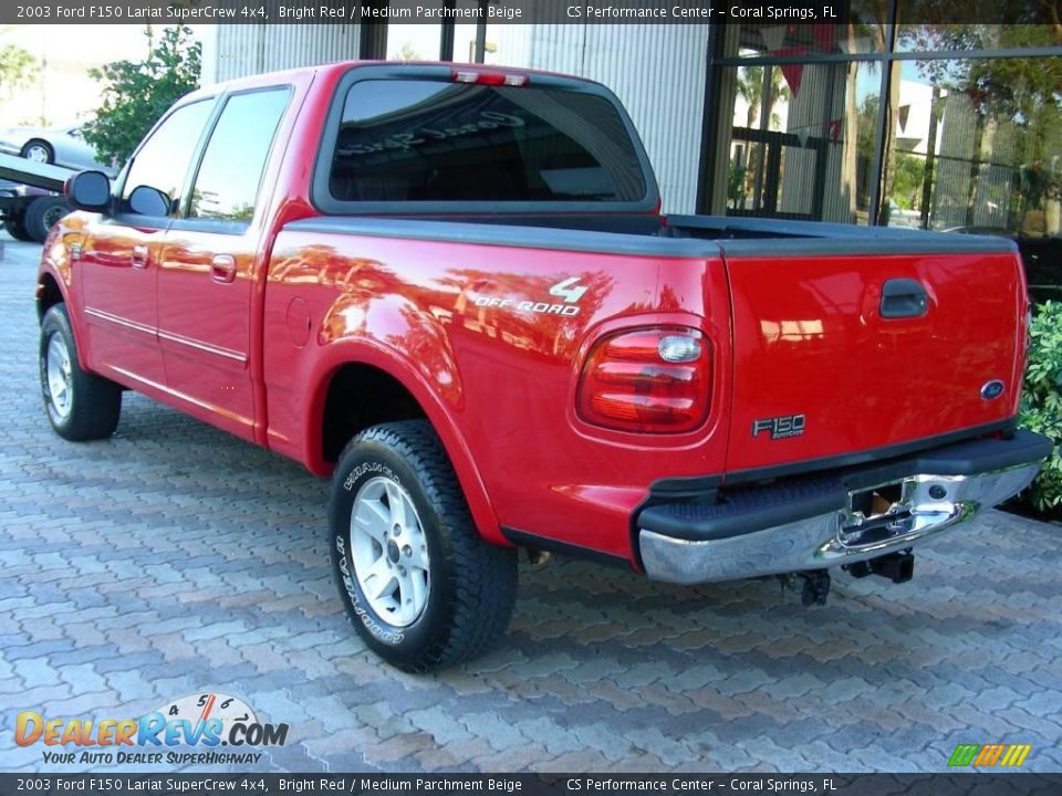2003 Ford F150 Lariat SuperCrew 4x4 Bright Red / Medium Parchment Beige Photo #7