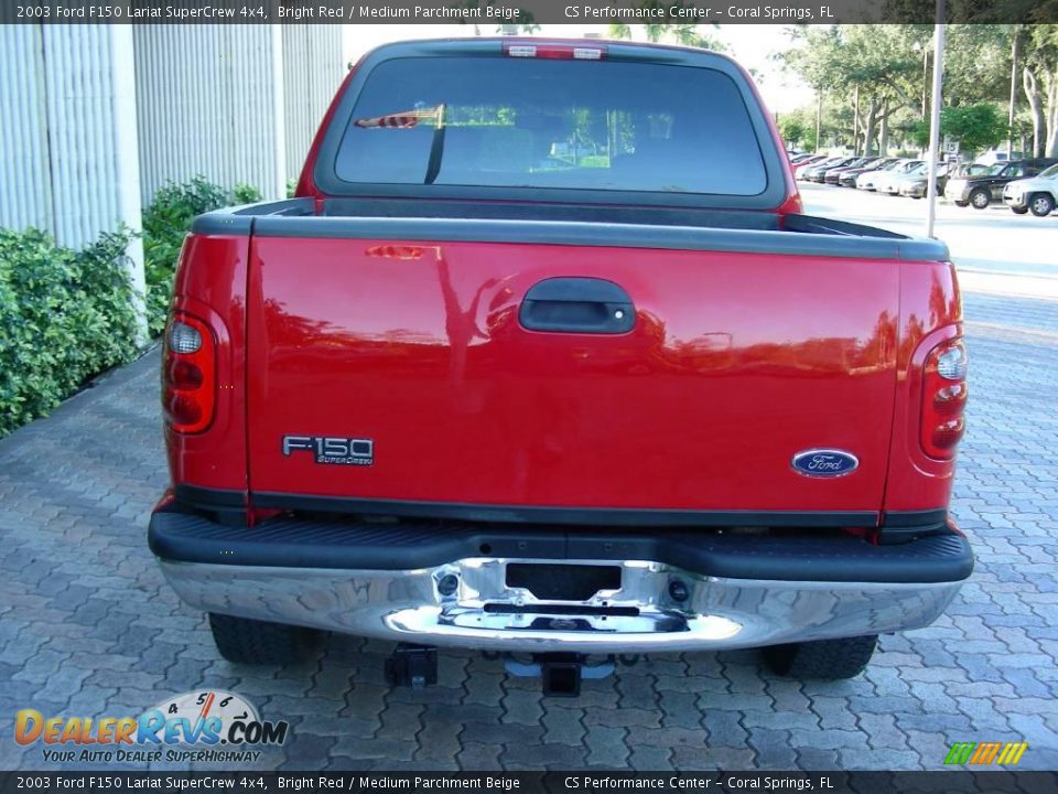 2003 Ford F150 Lariat SuperCrew 4x4 Bright Red / Medium Parchment Beige Photo #8