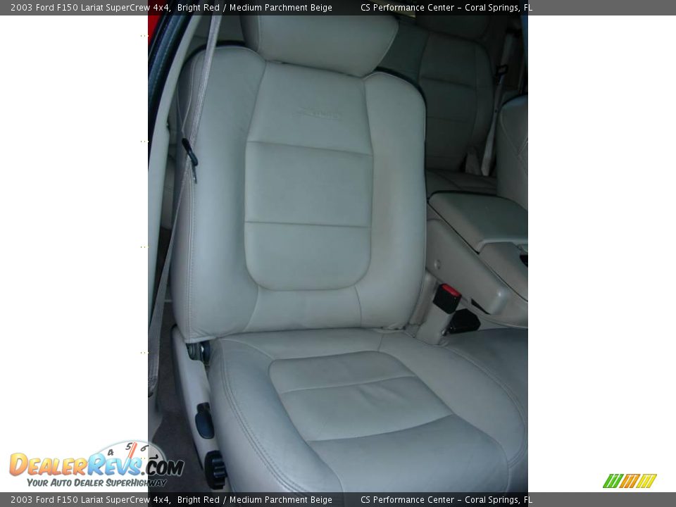 2003 Ford F150 Lariat SuperCrew 4x4 Bright Red / Medium Parchment Beige Photo #16
