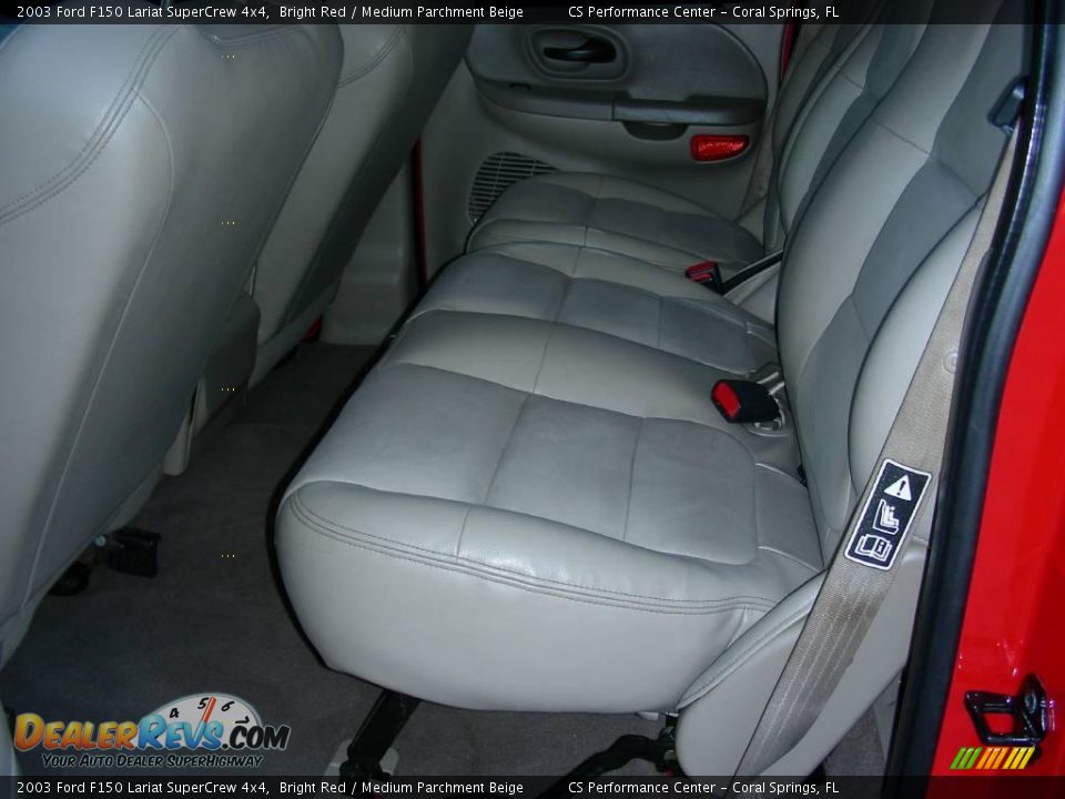 2003 Ford F150 Lariat SuperCrew 4x4 Bright Red / Medium Parchment Beige Photo #17