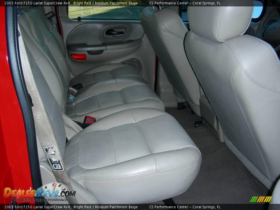 2003 Ford F150 Lariat SuperCrew 4x4 Bright Red / Medium Parchment Beige Photo #18