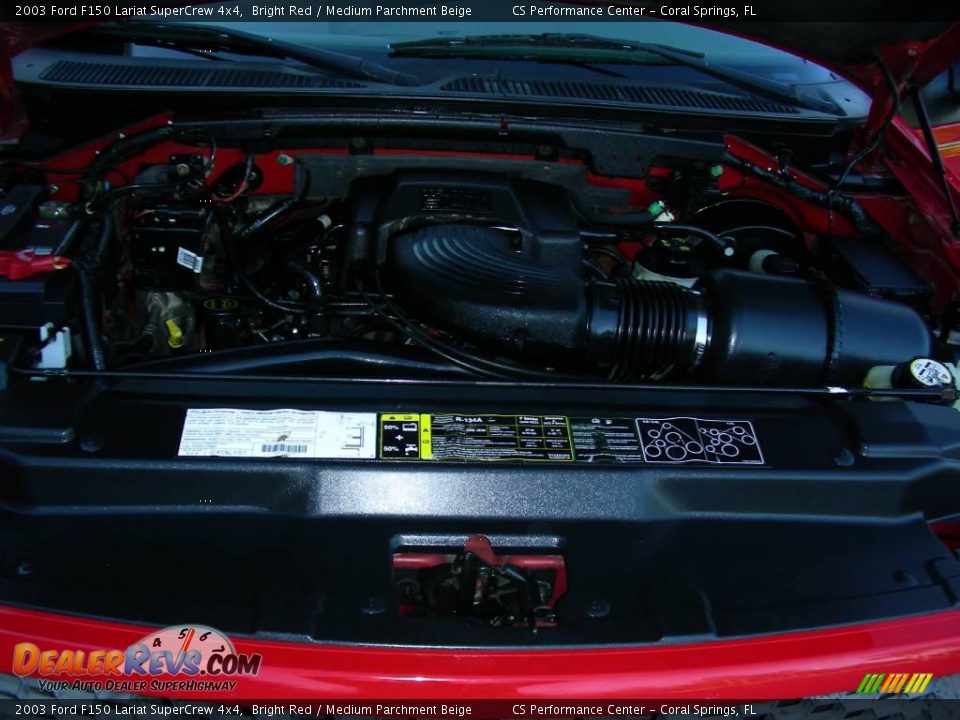 2003 Ford F150 Lariat SuperCrew 4x4 Bright Red / Medium Parchment Beige Photo #19