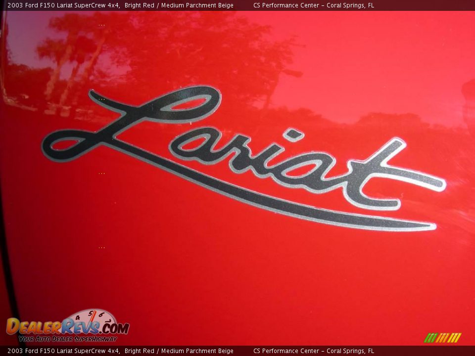 2003 Ford F150 Lariat SuperCrew 4x4 Bright Red / Medium Parchment Beige Photo #21