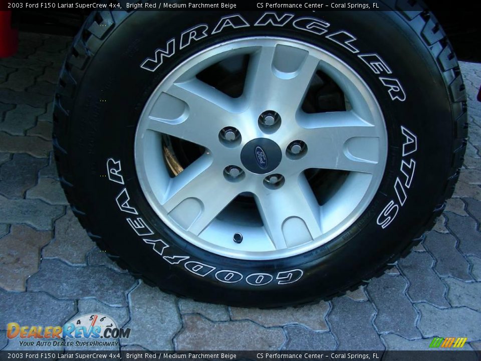 2003 Ford F150 Lariat SuperCrew 4x4 Bright Red / Medium Parchment Beige Photo #23