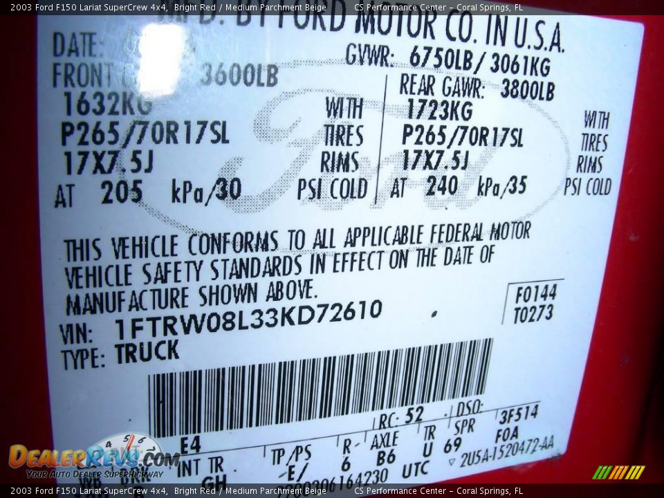 2003 Ford F150 Lariat SuperCrew 4x4 Bright Red / Medium Parchment Beige Photo #24