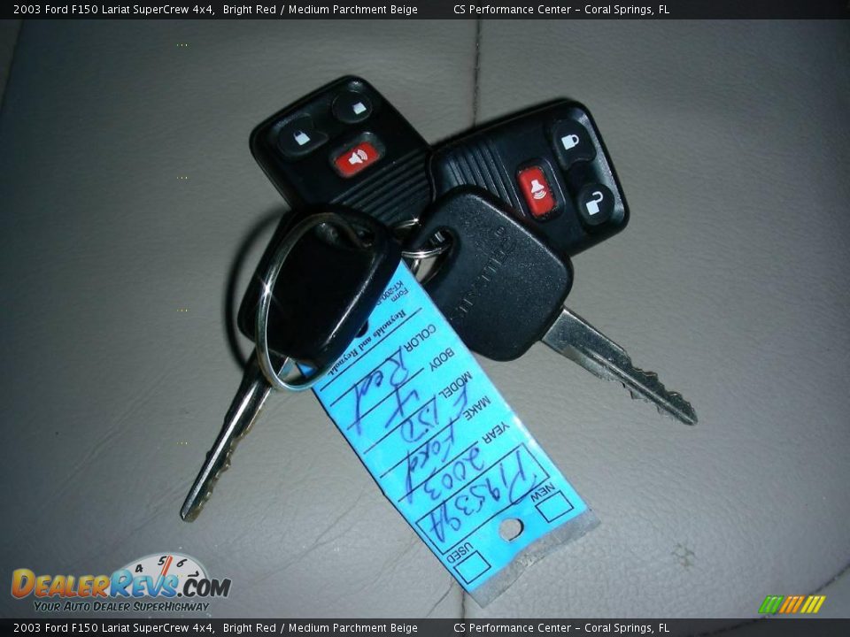 2003 Ford F150 Lariat SuperCrew 4x4 Bright Red / Medium Parchment Beige Photo #25