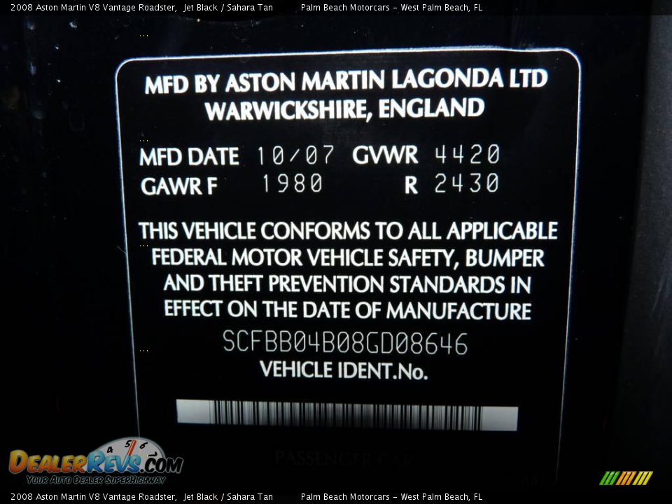 2008 Aston Martin V8 Vantage Roadster Jet Black / Sahara Tan Photo #36