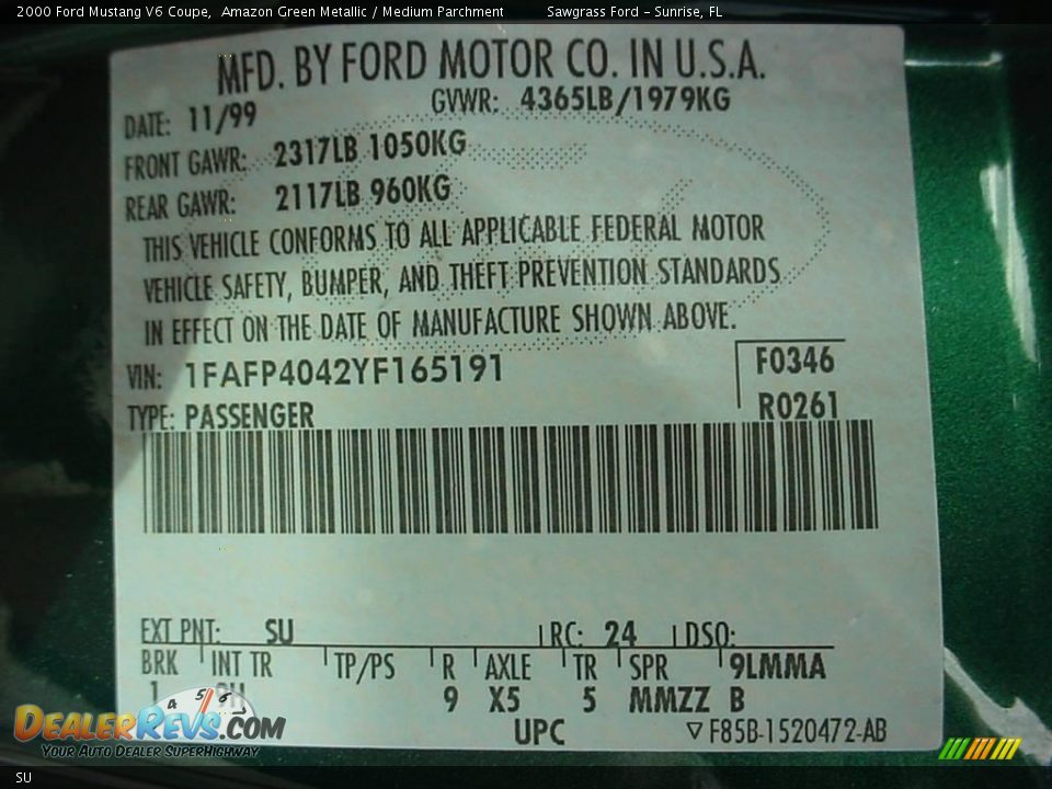 Ford Color Code SU Amazon Green Metallic