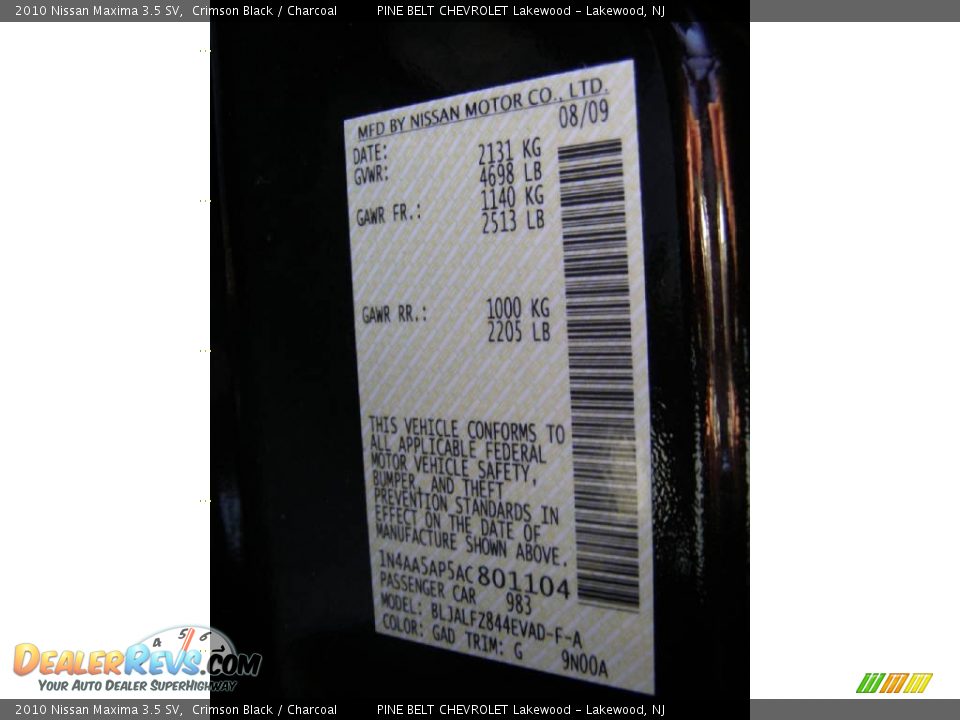 2010 Nissan Maxima 3.5 SV Crimson Black / Charcoal Photo #14