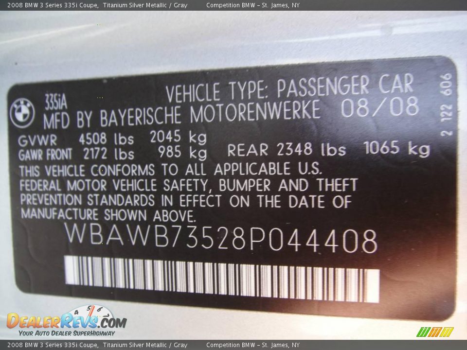2008 BMW 3 Series 335i Coupe Titanium Silver Metallic / Gray Photo #15