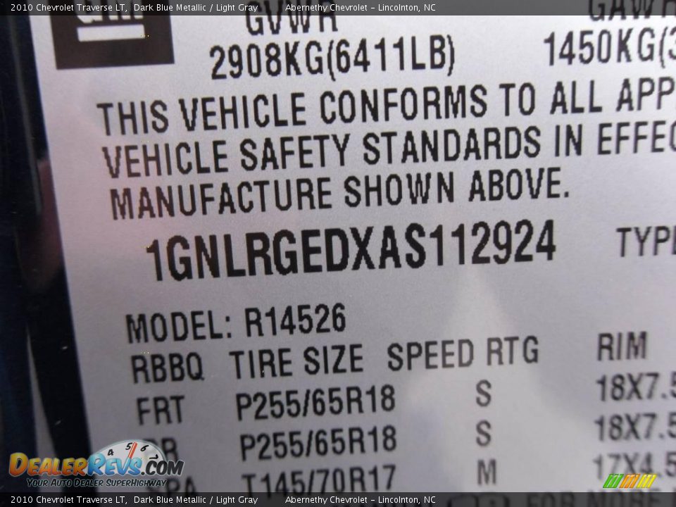 2010 Chevrolet Traverse LT Dark Blue Metallic / Light Gray Photo #10