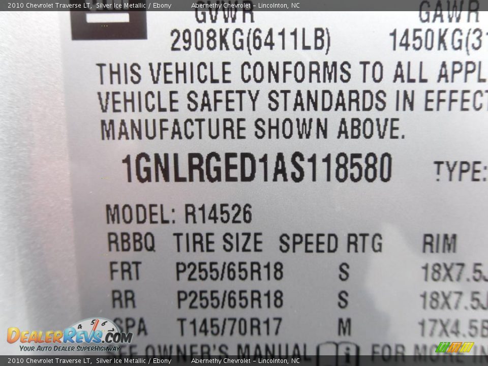 2010 Chevrolet Traverse LT Silver Ice Metallic / Ebony Photo #10