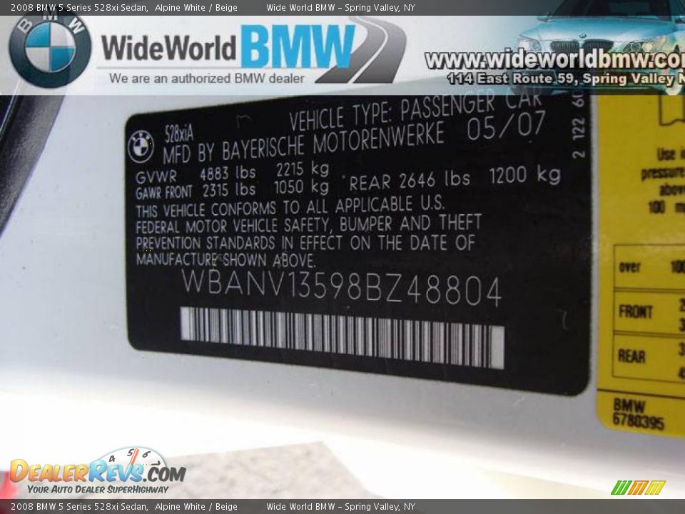 2008 BMW 5 Series 528xi Sedan Alpine White / Beige Photo #16