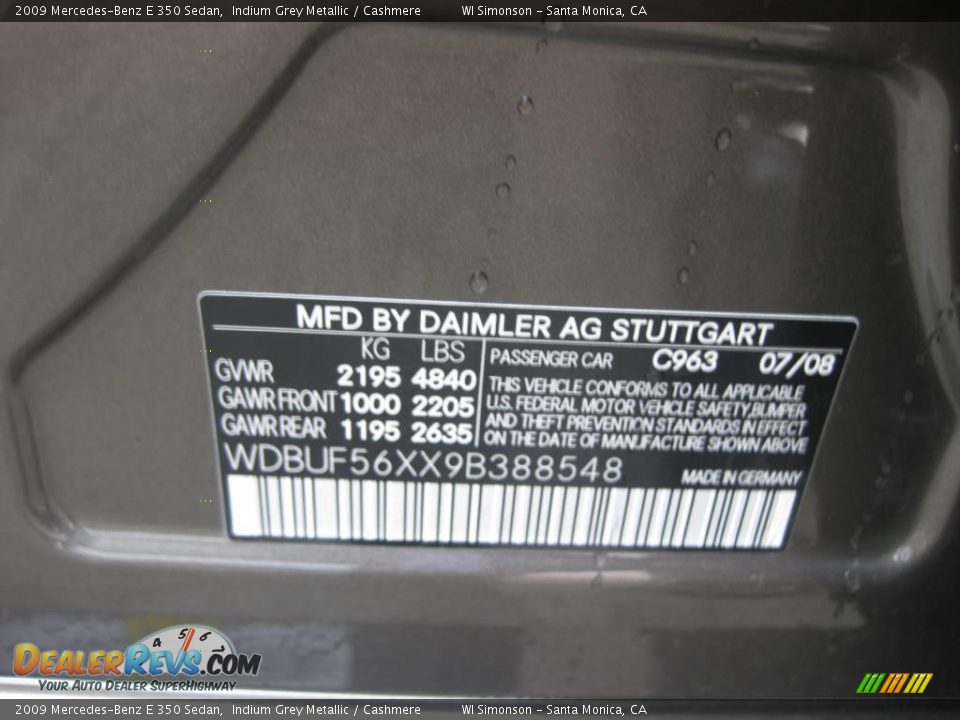 2009 Mercedes-Benz E 350 Sedan Indium Grey Metallic / Cashmere Photo #24
