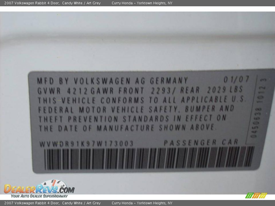 2007 Volkswagen Rabbit 4 Door Candy White / Art Grey Photo #24
