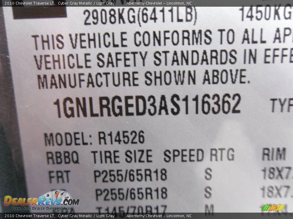 2010 Chevrolet Traverse LT Cyber Gray Metallic / Light Gray Photo #10