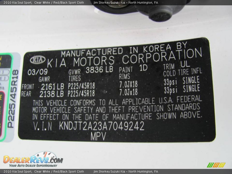 2010 Kia Soul Sport Clear White / Red/Black Sport Cloth Photo #19