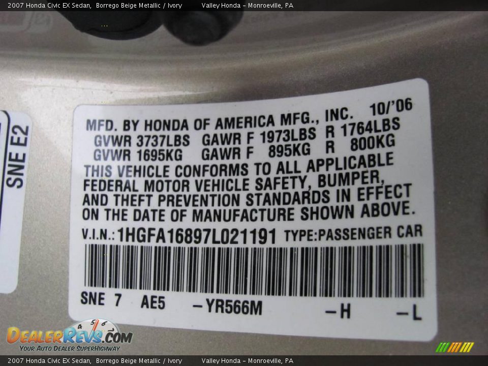 2007 Honda Civic EX Sedan Borrego Beige Metallic / Ivory Photo #14