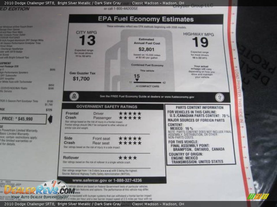 2010 Dodge Challenger SRT8 Bright Silver Metallic / Dark Slate Gray Photo #14