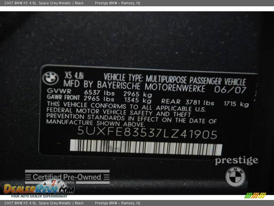 2007 BMW X5 4.8i Space Grey Metallic / Black Photo #13
