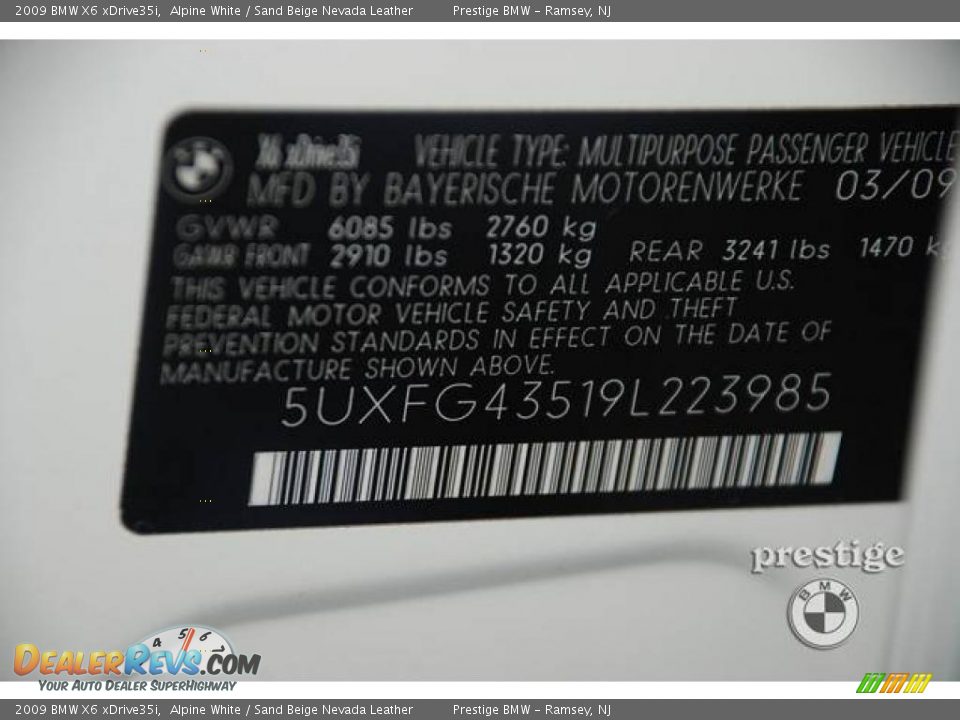 2009 BMW X6 xDrive35i Alpine White / Sand Beige Nevada Leather Photo #13
