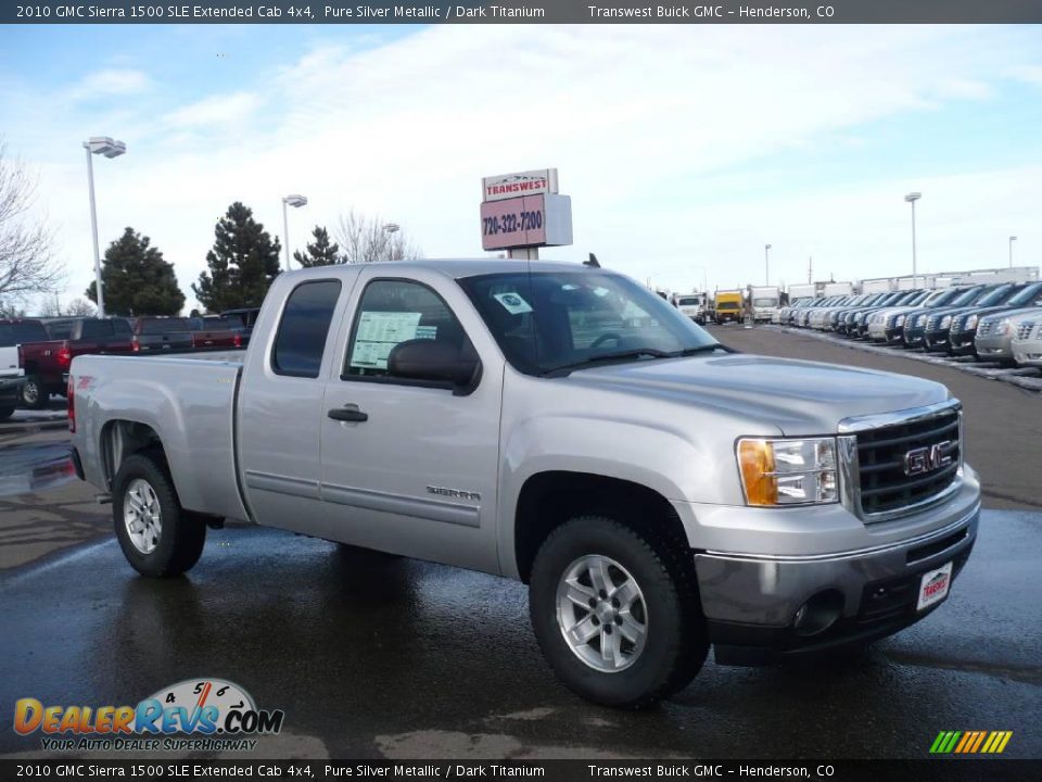 2010 GMC Sierra 1500 SLE Extended Cab 4x4 Pure Silver Metallic / Dark Titanium Photo #1