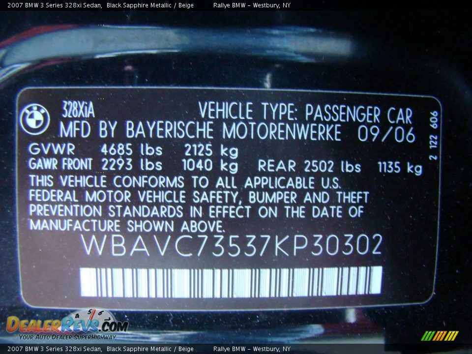 2007 BMW 3 Series 328xi Sedan Black Sapphire Metallic / Beige Photo #15