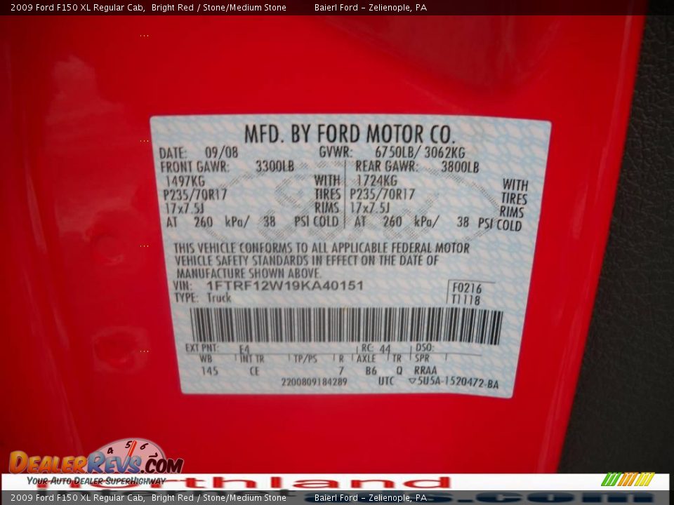 2009 Ford F150 XL Regular Cab Bright Red / Stone/Medium Stone Photo #13