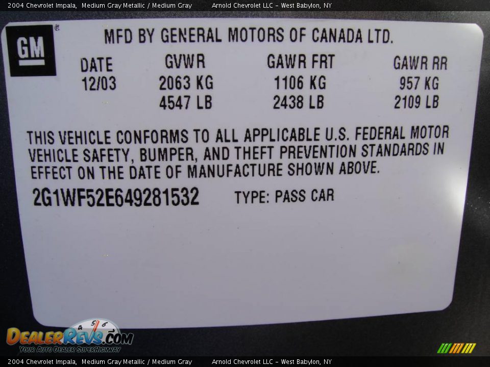2004 Chevrolet Impala Medium Gray Metallic / Medium Gray Photo #15