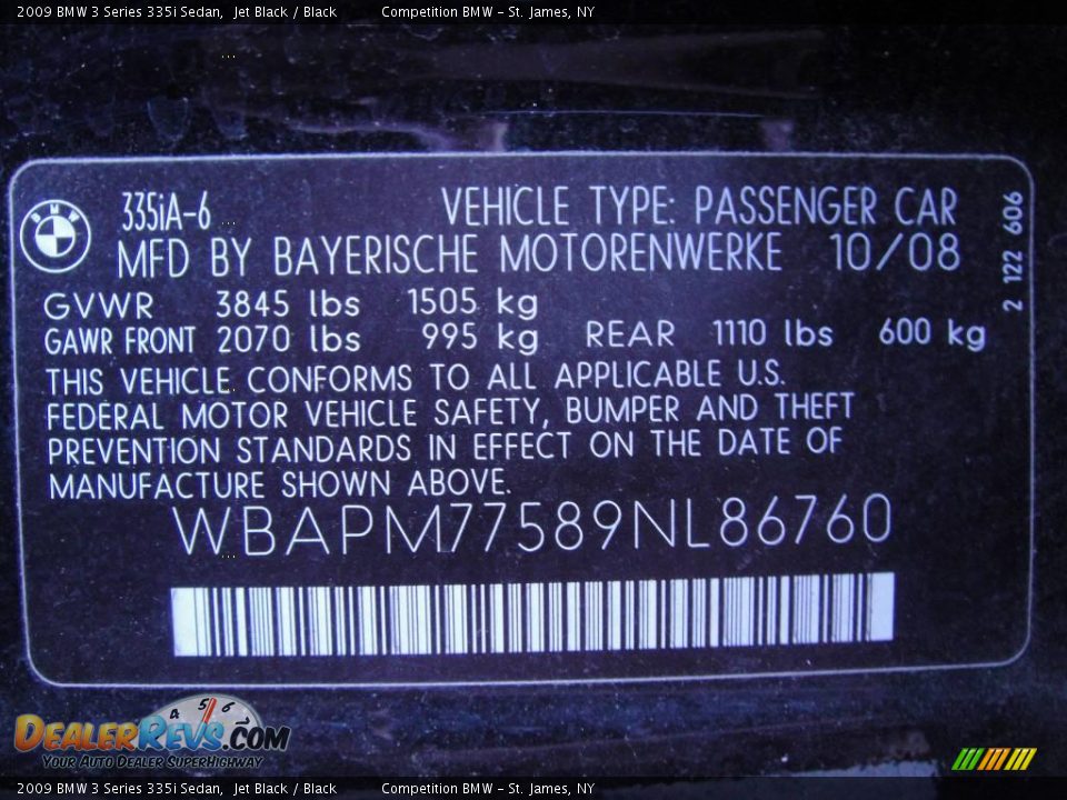 2009 BMW 3 Series 335i Sedan Jet Black / Black Photo #17