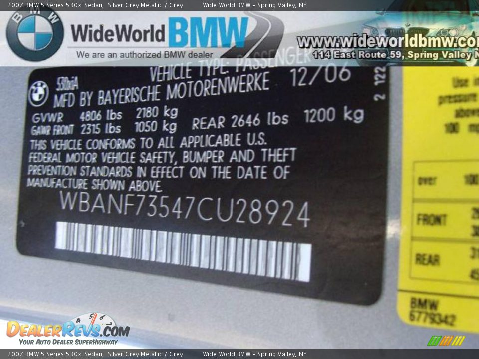 2007 BMW 5 Series 530xi Sedan Silver Grey Metallic / Grey Photo #15
