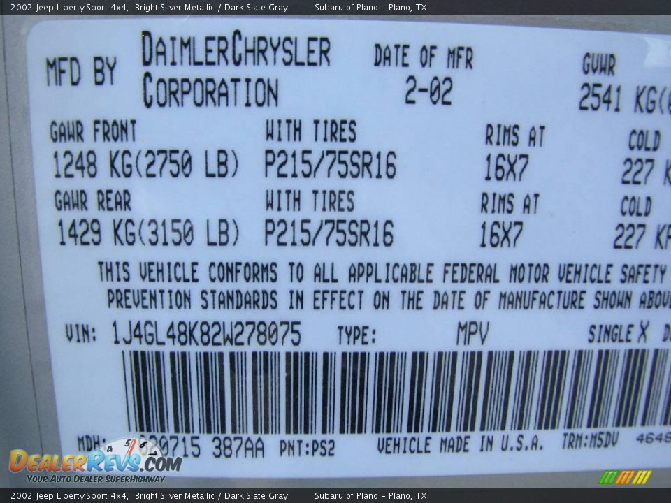 2002 Jeep Liberty Sport 4x4 Bright Silver Metallic / Dark Slate Gray Photo #22