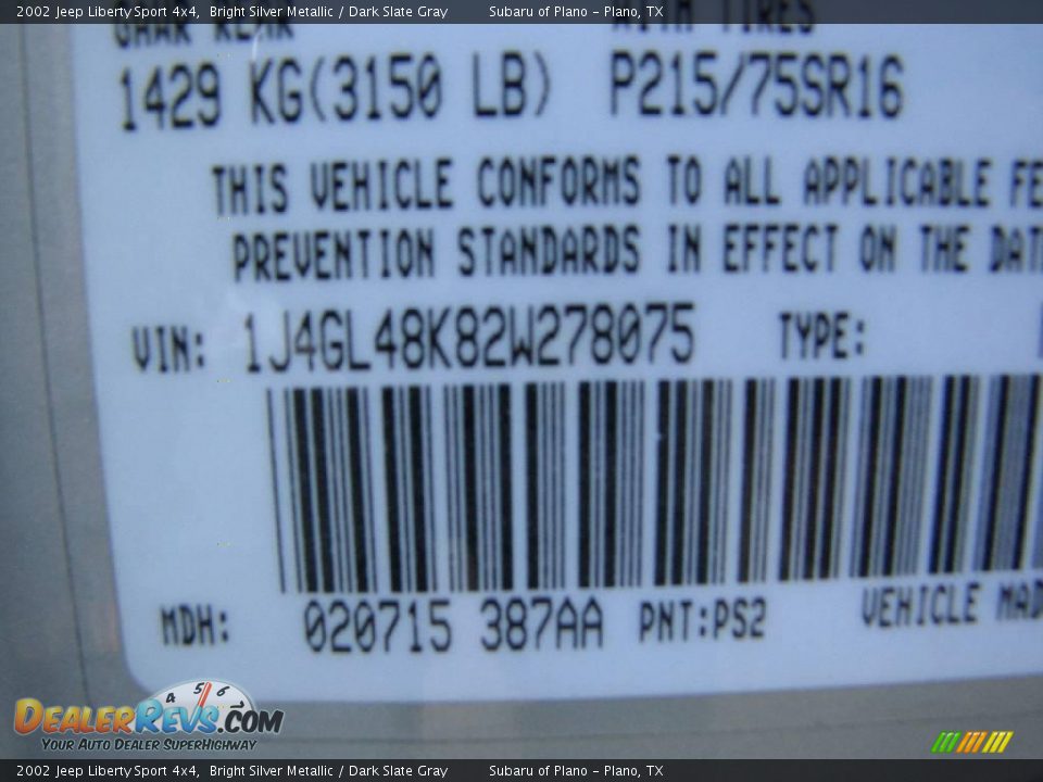2002 Jeep Liberty Sport 4x4 Bright Silver Metallic / Dark Slate Gray Photo #23