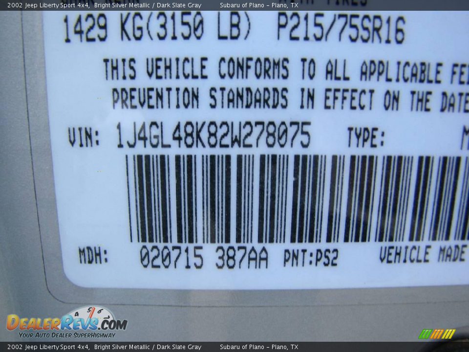 2002 Jeep Liberty Sport 4x4 Bright Silver Metallic / Dark Slate Gray Photo #24