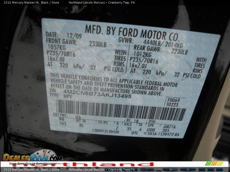 2010 Mercury Mariner I4 Black / Stone Photo #9