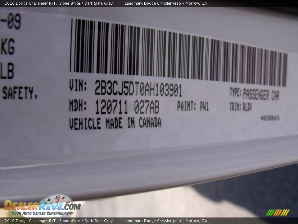 2010 Dodge Challenger R/T Stone White / Dark Slate Gray Photo #13