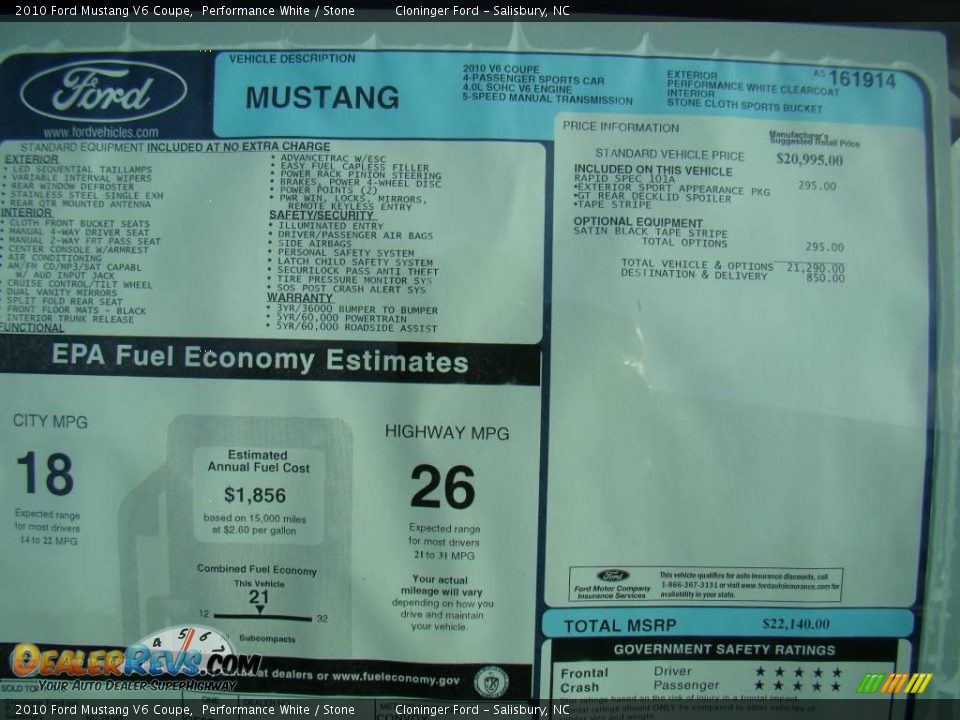 2010 Ford Mustang V6 Coupe Performance White / Stone Photo #11