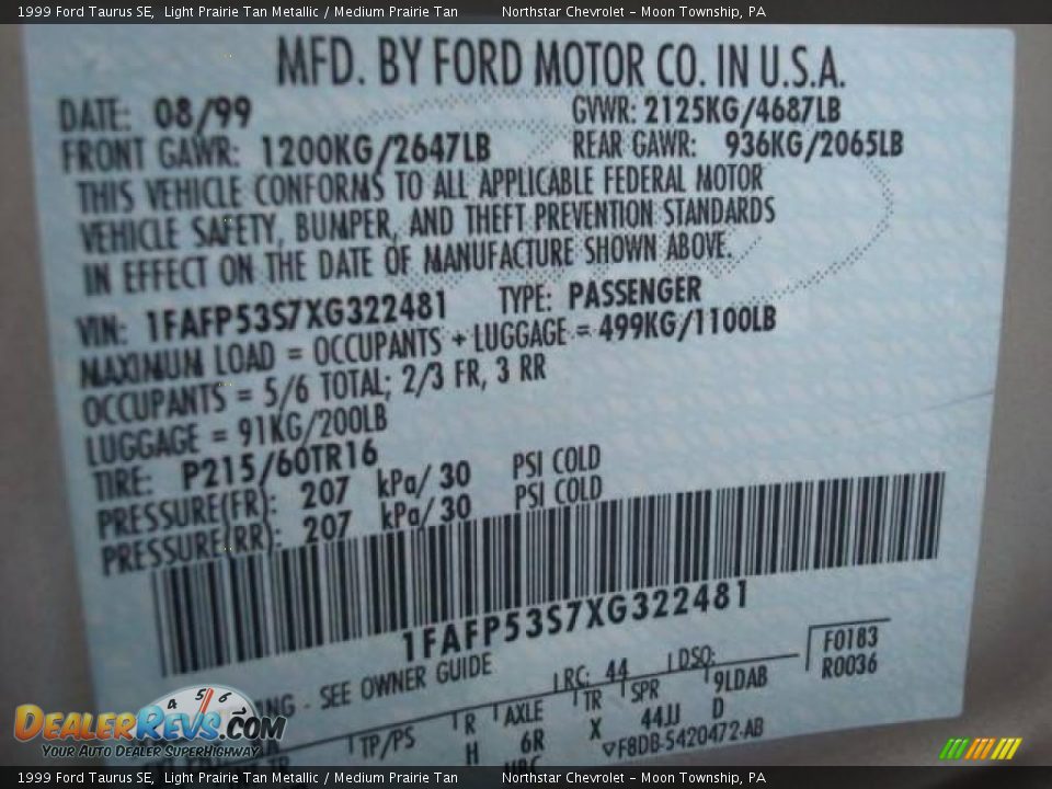 1999 Ford Taurus SE Light Prairie Tan Metallic / Medium Prairie Tan Photo #19