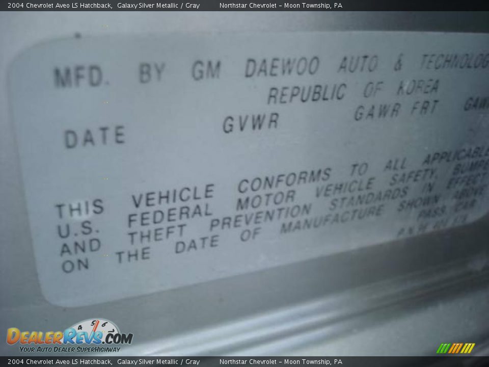 2004 Chevrolet Aveo LS Hatchback Galaxy Silver Metallic / Gray Photo #19